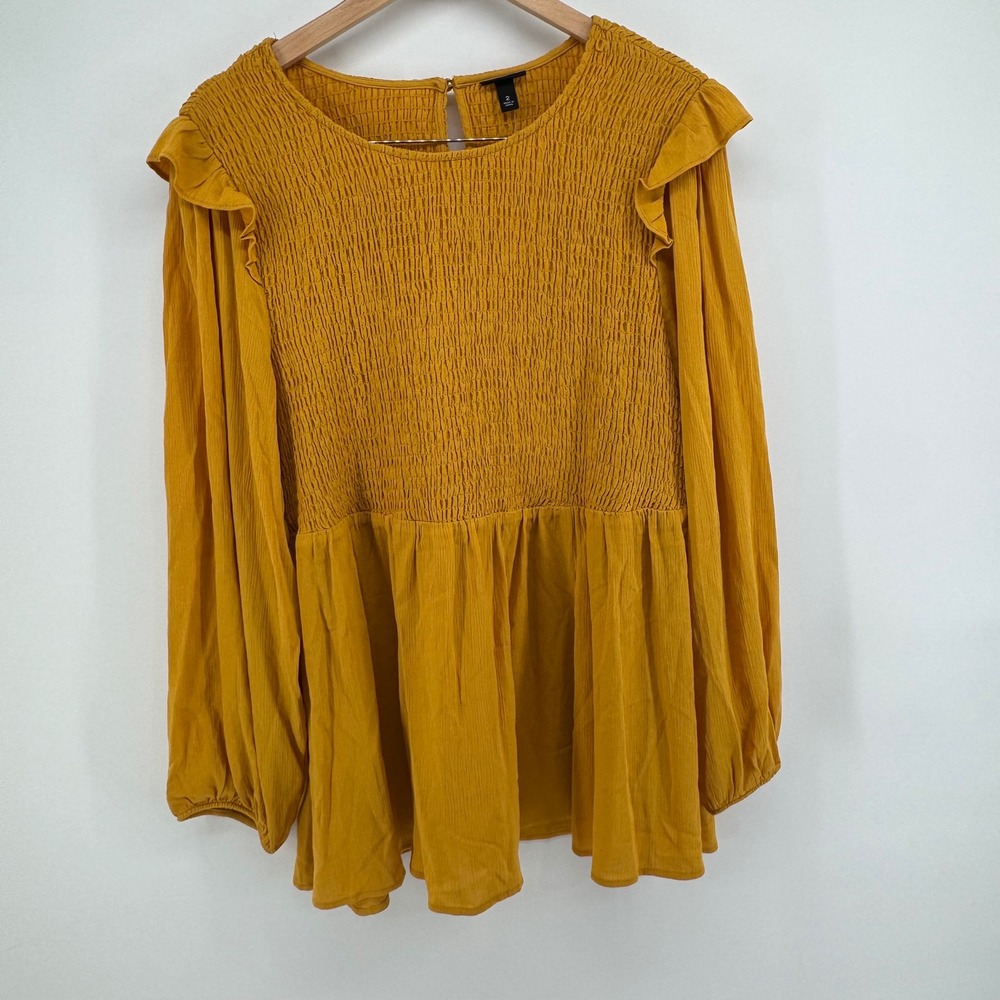 NWT Torrid Smocked Ruffle Long Sleeve Women 2 Mustard Cottagecore Peasant Prarie